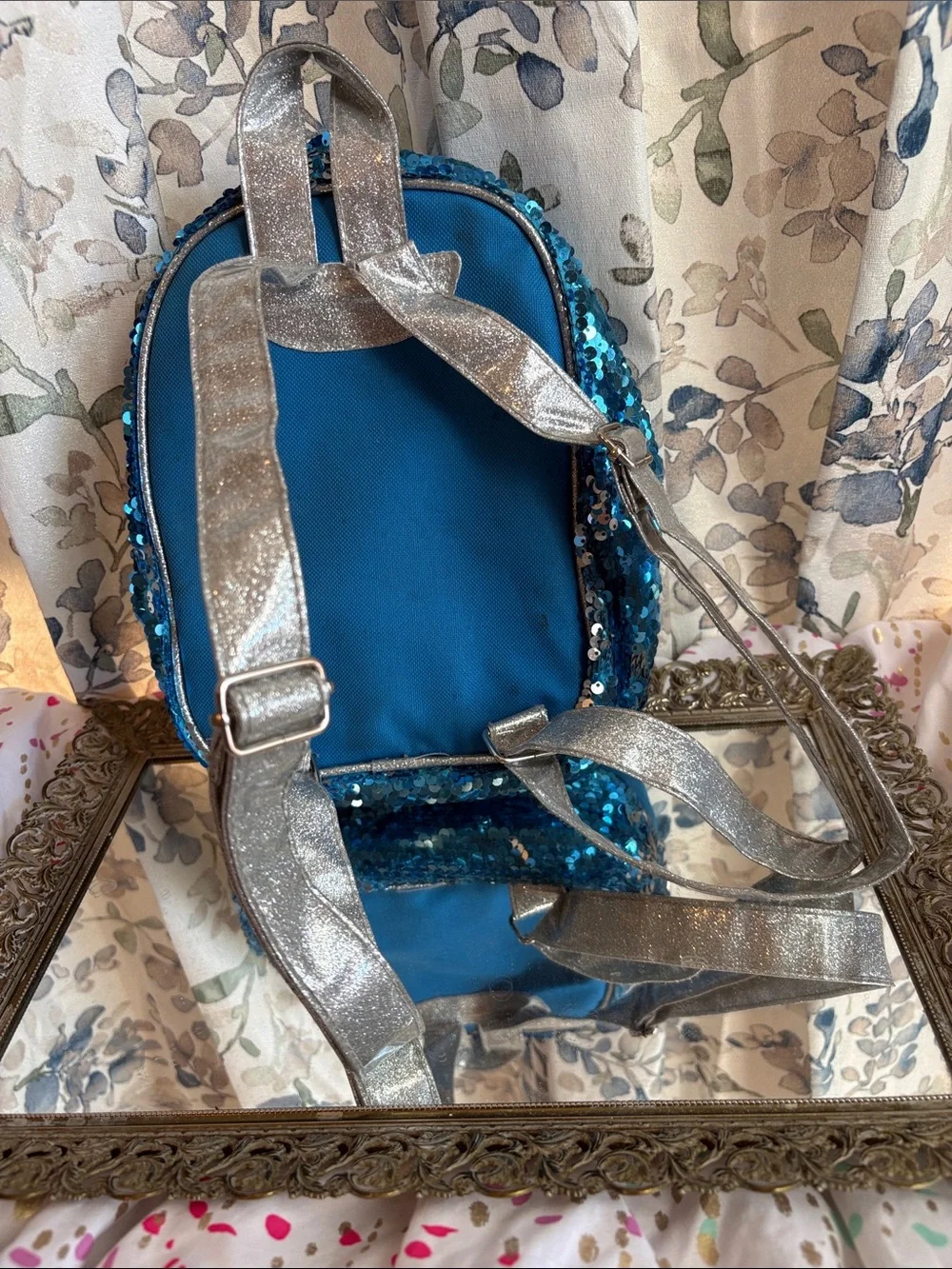 Disney Blue Sequin Kids Backpack with Classic Character Patch